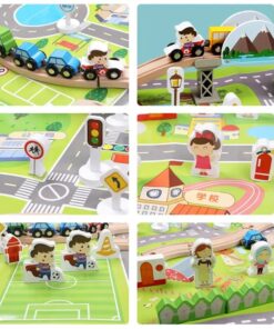 Orasel cu circuit auto si feroviar din lemn, cu 80 de piese, 3 ANI 01