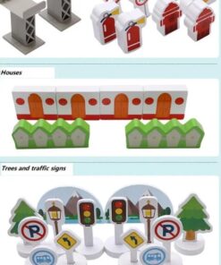 Orasel cu circuit auto si feroviar din lemn, cu 80 de piese, 3 ANI 01