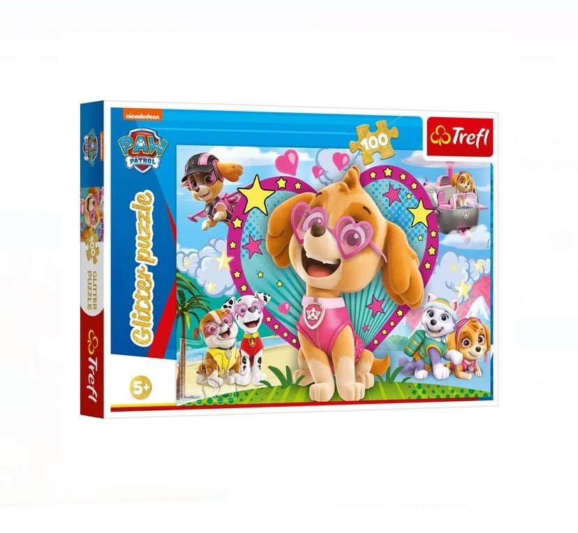 Puzzle Trefl carton 100 piese, Paw Patrol cu sclipici