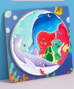 Puzzle circular, 18 x 18 cm, fara imagine de asociere, Animale marine