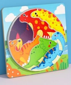 Puzzle circular, 18 x 18 cm, fara imagine de asociere, Dinozauri