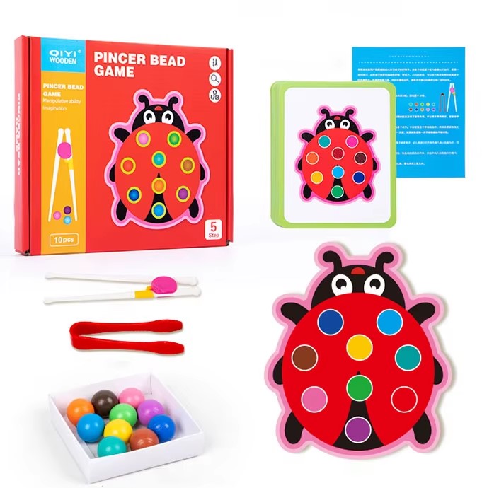 Puzzle de sortare și transfer cu bile colorate, 3 ani