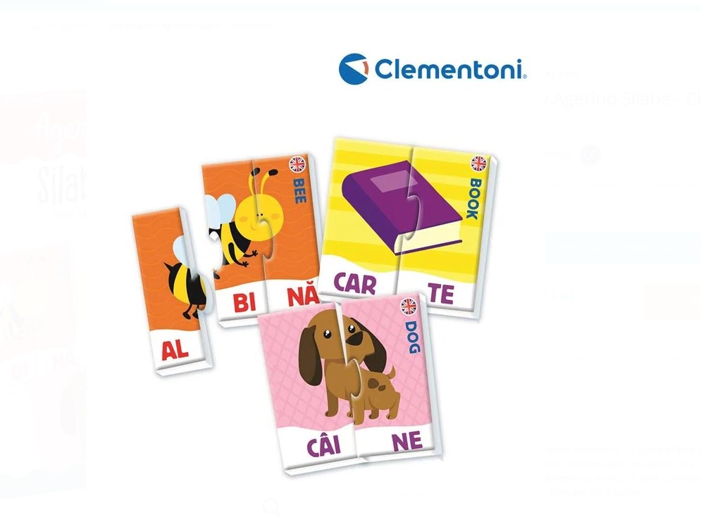 Puzzle educativ in limba romana si engleza, Silabe, 4 ani