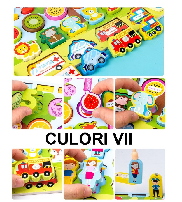 Puzzle, joc logaritmic montessori, 7 in 1 activitati, 3 ani - imagine 7