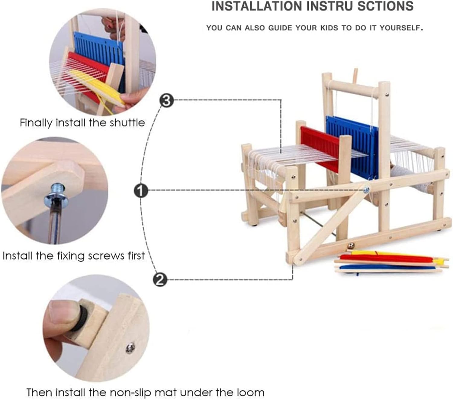 Razboi de tesut din lemn, joc dexteritate copii, 38 cm, 3 ani+ - imagine 7
