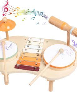 Set 5 instrumente muzicale din lemn pentru copii, Percutie
