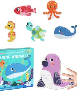 Set 6 puzzle-uri bebelusi din 6 piese mari,15 cm, Animale marine