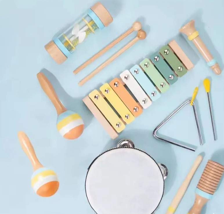 Set 7 instrumente muzicale din lemn pentru copii, 1 an+ - imagine 5