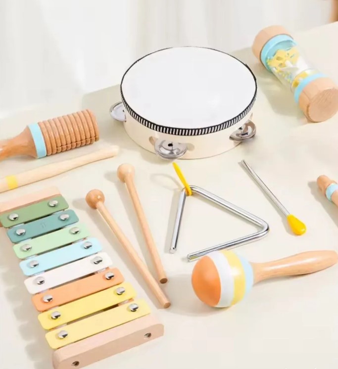 Set 7 instrumente muzicale din lemn pentru copii, 1 an+ - imagine 2