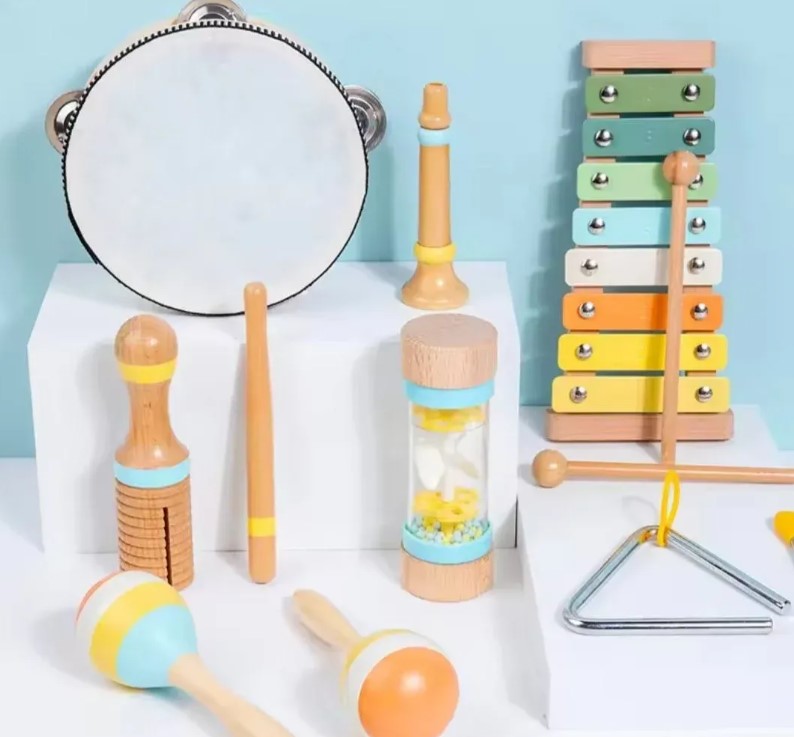 Set 7 instrumente muzicale din lemn pentru copii, 1 an+ - imagine 4