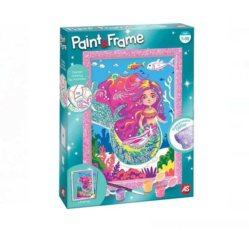 Set creativ, Pictura pe numere, Sirena cu sclipici, 7 ani+