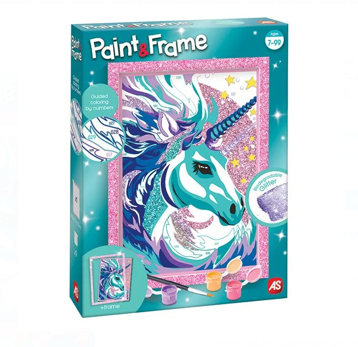 Set creativ, Pictura pe numere, Unicorn cu sclipici, 7 ani+