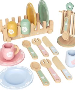 Set de vase din lemn pentru joc de rol, Viața practică, 3 ani