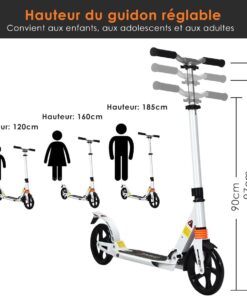 Alternative view of Trotineta pliabila, reglabila cu roti mari din silicon, Alb, 90 cm