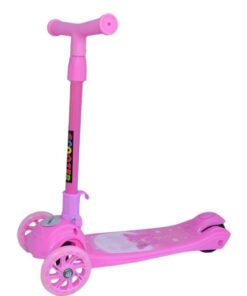 Trotineta reglabila cu 3 roti din silicon cu lumini, Roz 3 ani