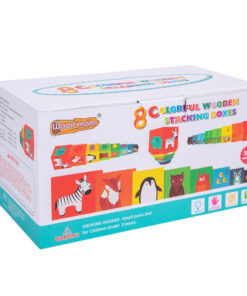 Alternative view of Turn de stivuire din lemn – Cutii colorate cu animale și numere, 3 ani