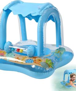 Colac gonflabil cu parasolar detasabil,1-6 an, Barcuta - Albastru