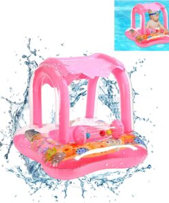 Colac gonflabil cu parasolar detasabil,1 – 6 ani, Barcuta - Roz