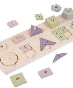 Alternative view of Joc Montessori 2 in 1, sortator de forme geometrice si puzzle fractii, 3 ani+