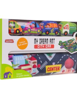 Joc bebe, set 4 masinute textile si covoras de joaca 70 x 80 cm, 6 luni+