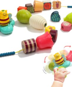 Joc de tip Montessori, set 18 margele de siretuit, 2 ani +