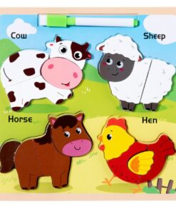 Alternative view of Puzzle educativ din lemn cu tablita de desenat, piese groase, 2 ani+