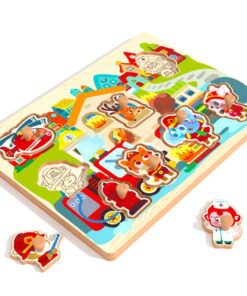 Puzzle incastru din lemn cu butoni, Meserii, 3 ani+