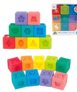 Set 9 cuburi pentru bebelusi, din silicon, cu texturi, 6 luni+