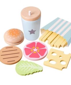Set Hamburger din lemn cu accesorii pentru copii, 3 ANI