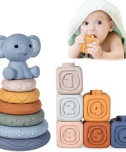 Alternative view of Set cuburi moi pentru bebelusi si turn de sortare- Elefant, 6 luni+