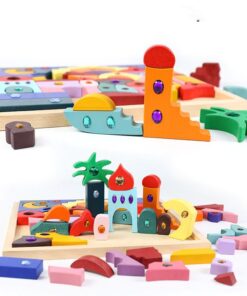 Alternative view of Set de cuburi senzoriale din lemn cu elemente de construcție libere – tip Loose Parts, 3 ani