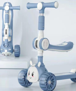 Alternative view of Trotineta 2 in 1, pliabila cu 3 roti si lumini si muzica, 2 ani+, Albastru