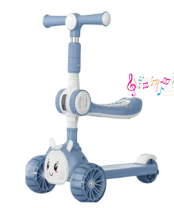 Trotineta 2 in 1, pliabila cu 3 roti si lumini si muzica, 2 ani+, Albastru