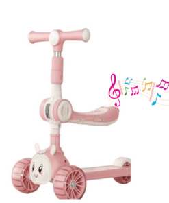 Trotineta 2 in 1, pliabila cu 3 roti si lumini si muzica, 2 ani+, Roz