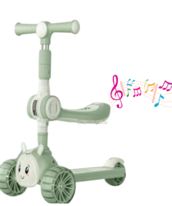 Trotineta 2 in 1, pliabila cu 3 roti si lumini si muzica, 2 ani+, Vernil