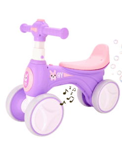 Bicicleta fara pedale cu 4 roti cu lumini, sunete, Baloane de sapun, 1-3 ani, Mov