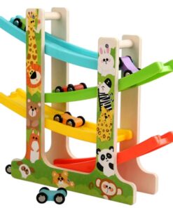 Circuit din lemn cu 4 piste si 6 masinute, 3 ani, Zoo