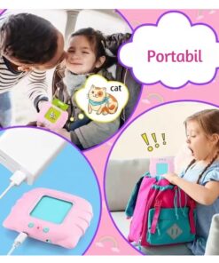 Cititor audio de carduri in limba romana si engleza, cu 448 de cuvinte, Roz, 3 ani + 01