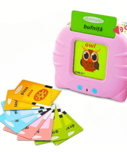 Cititor audio de carduri in limba romana si engleza, cu 448 de cuvinte, Roz, 3 ani +