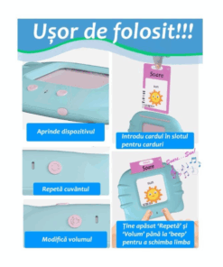 Cititor audio de carduri in limba romana si engleza, cu 448 de cuvinte, Roz, 3 ani + 003