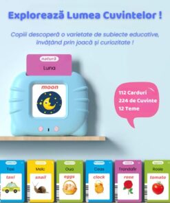 Cititor audio de carduri in limba romana si engleza, cu 448 de cuvinte, Roz, 3 ani + 01