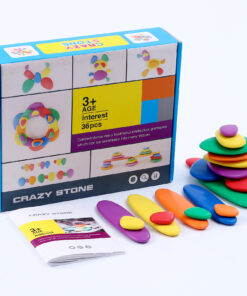 Joc creativ Montessori, Puzzle cu pietricele colorate si joc echilibru, 36 piese, 3 ani