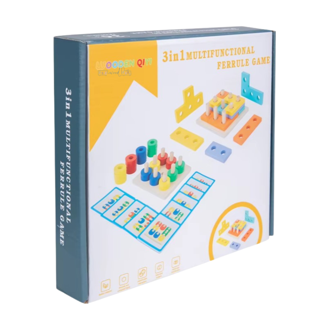 Jucărie educativă 3 in 1, sortator de forme geometrice si joc de asociere, 3 ani