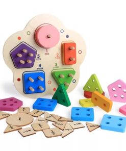 Jucărie educativă din lemn de tip sortator de forme geometrice și numerație, 3 ani+