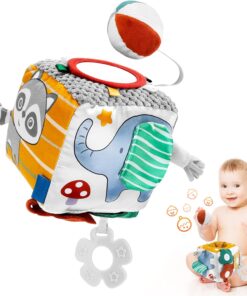 Jucarie educativa si senzoriala bebe, Cub textil cu activitati, 6 luni+
