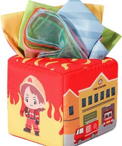 Jucarie educativa si senzoriala bebe, Cub textil cu servetele, 6 luni+