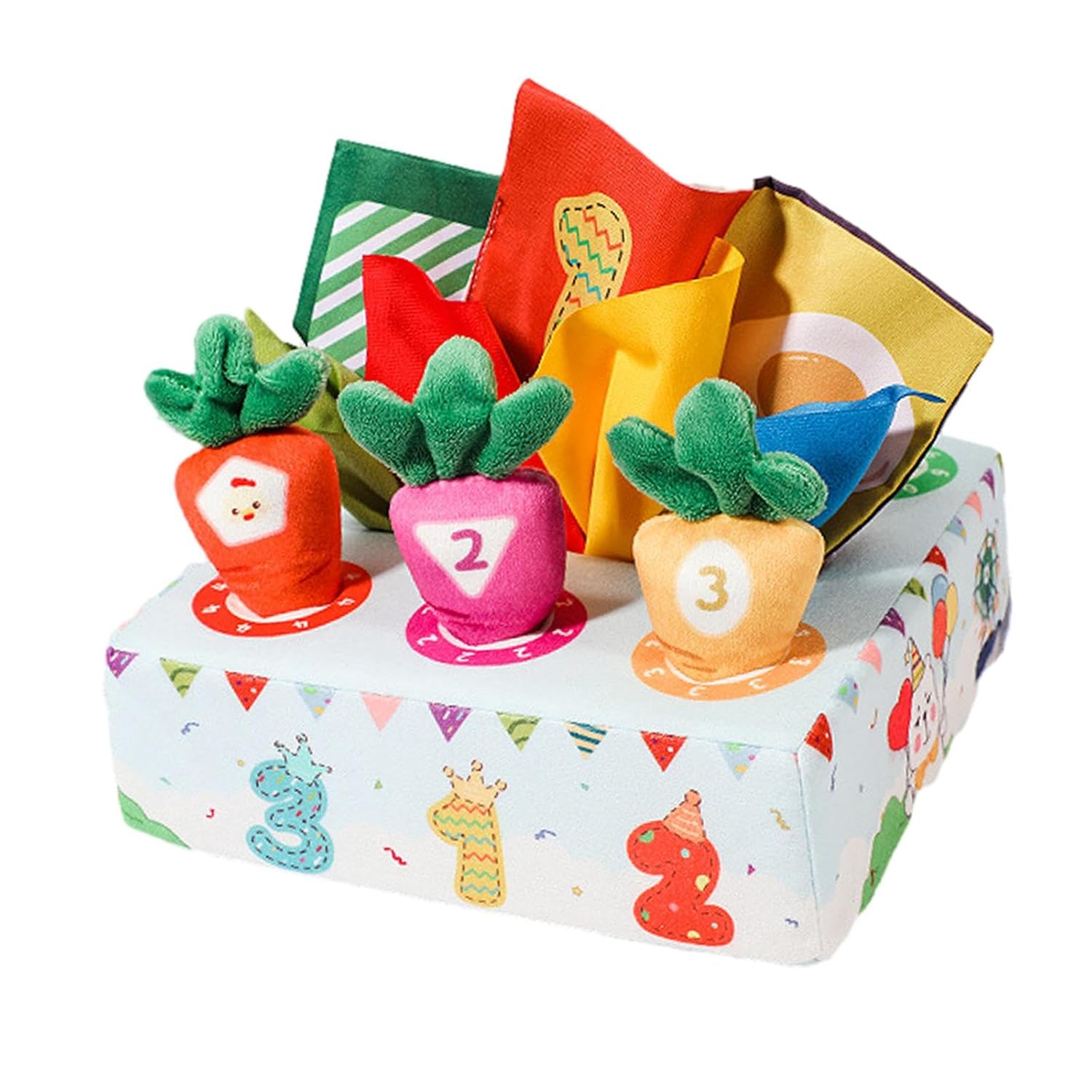 Jucarie educativa si senzoriala bebe, Cub textil cu servetele si joc de motricitate, 6 luni+ - imagine 7