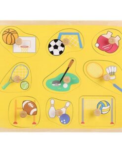 Puzzle incastru din lemn cu butoni si imagine de asociere – Sport