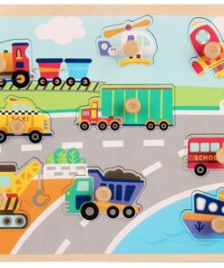 Alternative view of Puzzle incastru din lemn cu butoni si imagine de asociere –Mijloace de transport