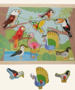 Alternative view of Puzzle incastru din lemn cu butoni si imagine de asociere –Pasari